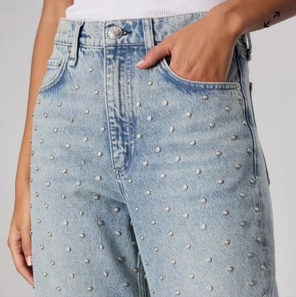 Rag & Bone The Shea High Rise Relaxed Pearl Embellished Jeans New Size 27 - Picture 2 of 15